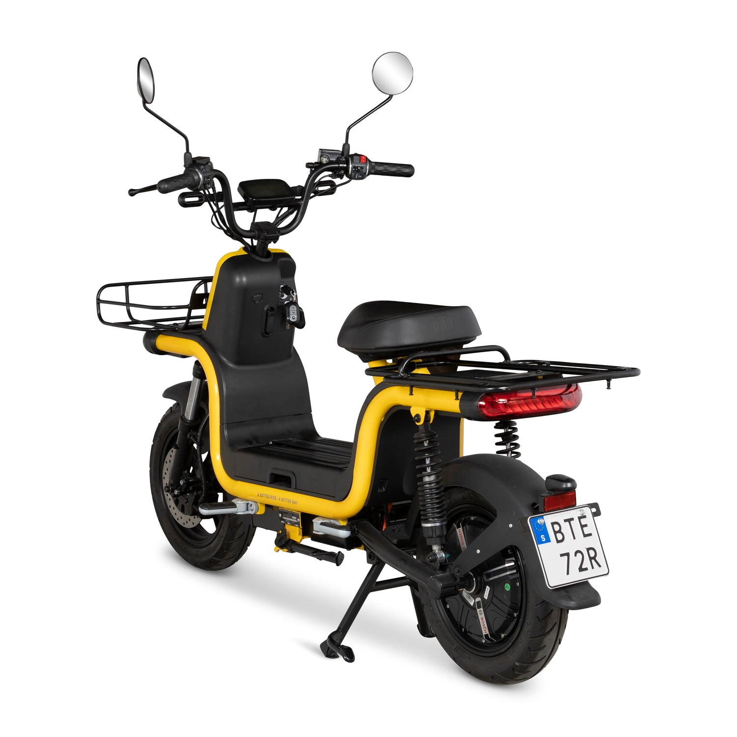 Gul Elmoped EB1 med utrymme för lastning