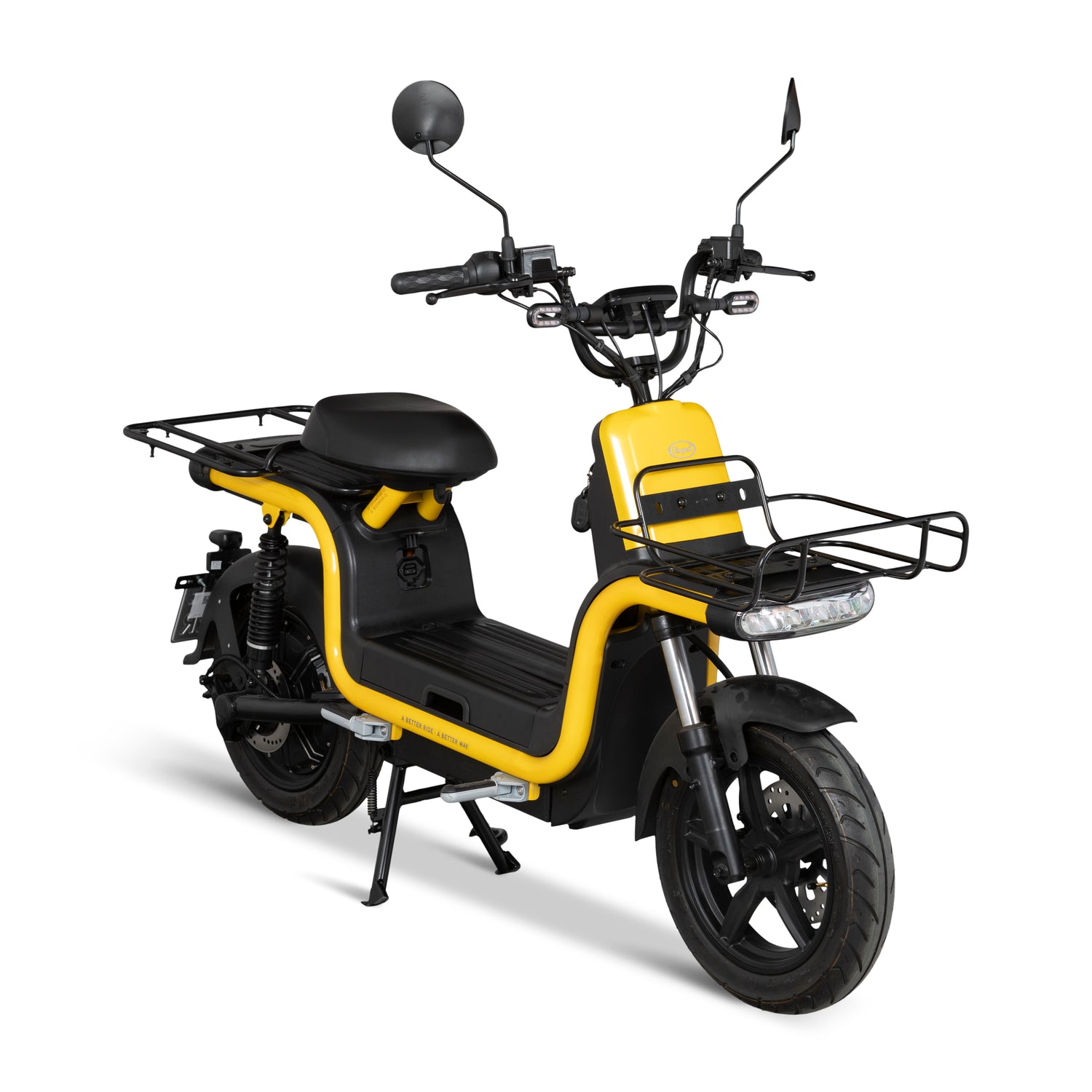Gul Elmoped EB1 med utrymme för lastning