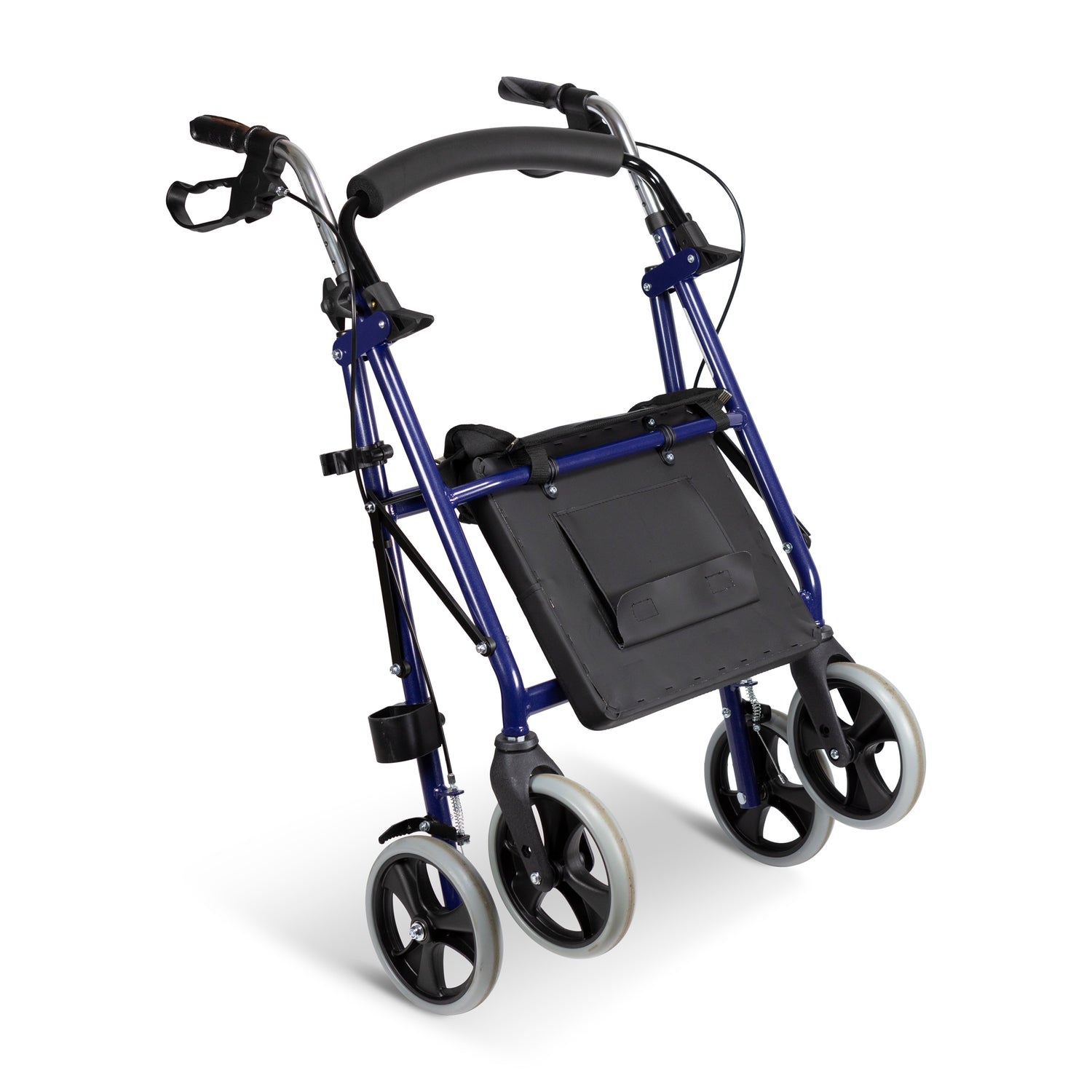 En blå hopfälld rollator