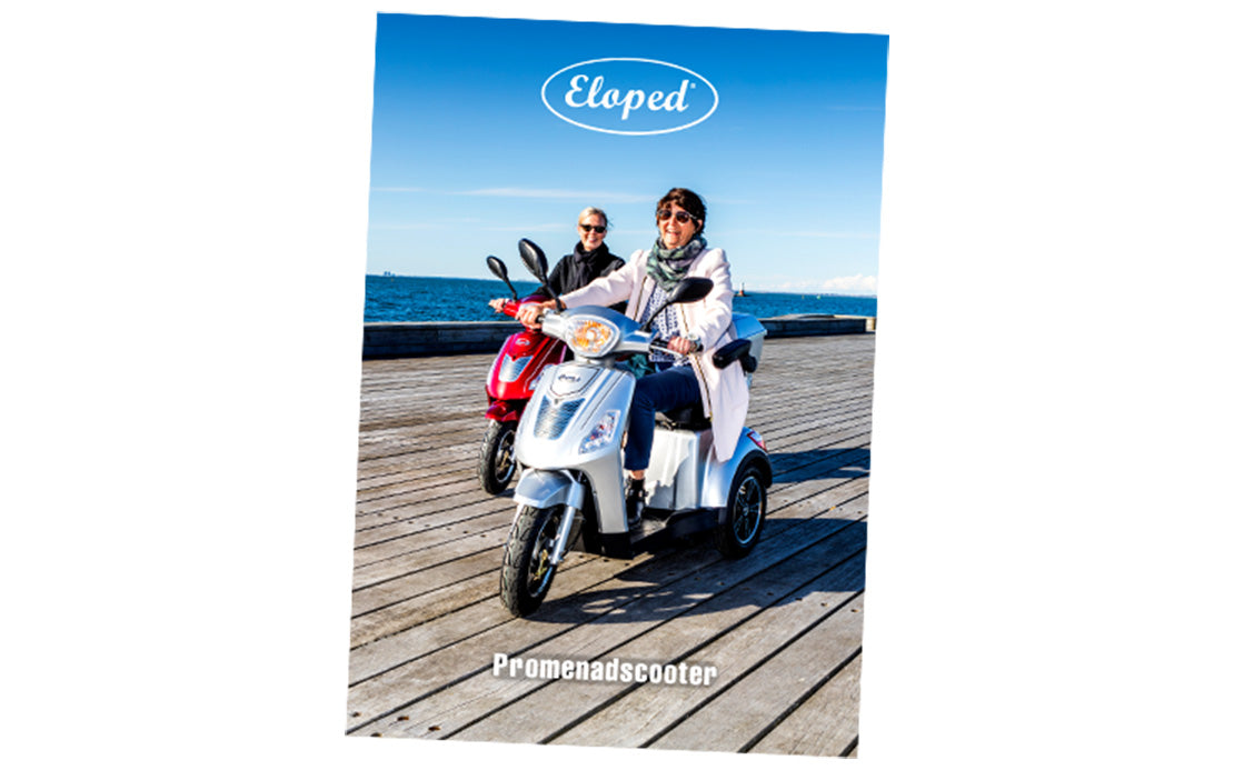 broschyr med sortiment av promenadscootrar
