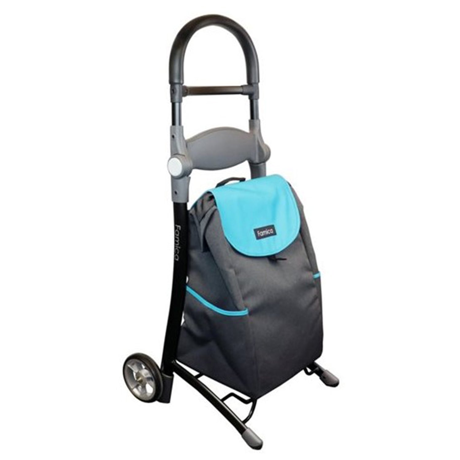 Shoppingvagn i grått med blå detalj