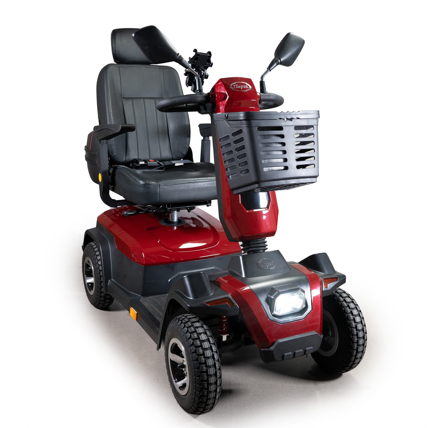 Röd promenadscooter med fyra hjul