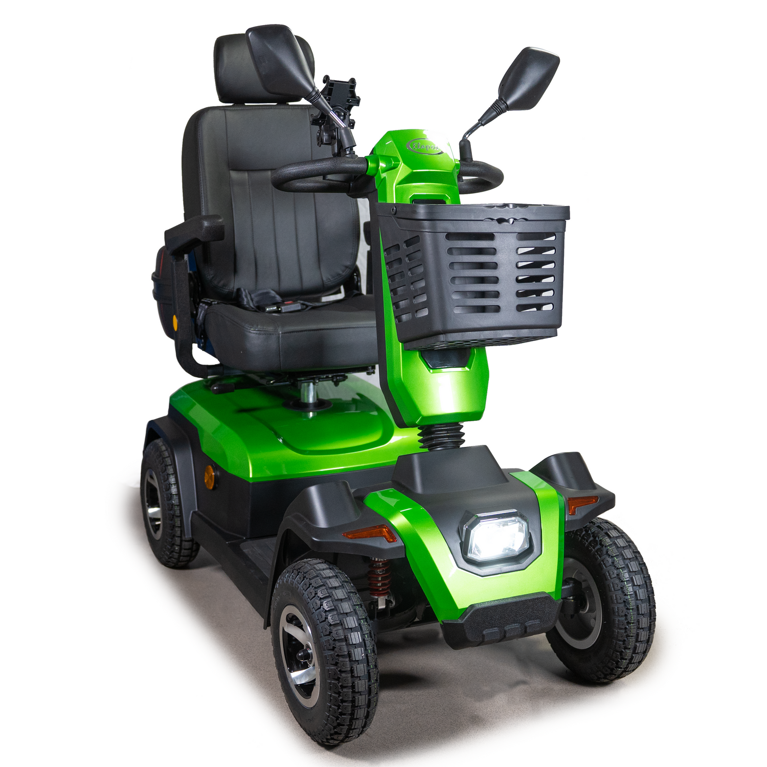 Grön promenadscooter med fyra hjul