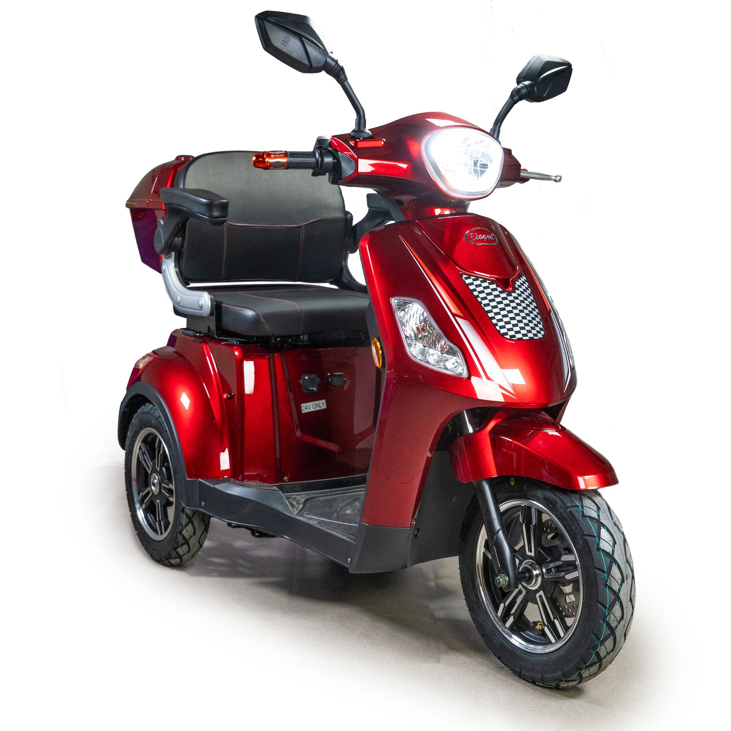 Röd promenadscooter med tre hjul